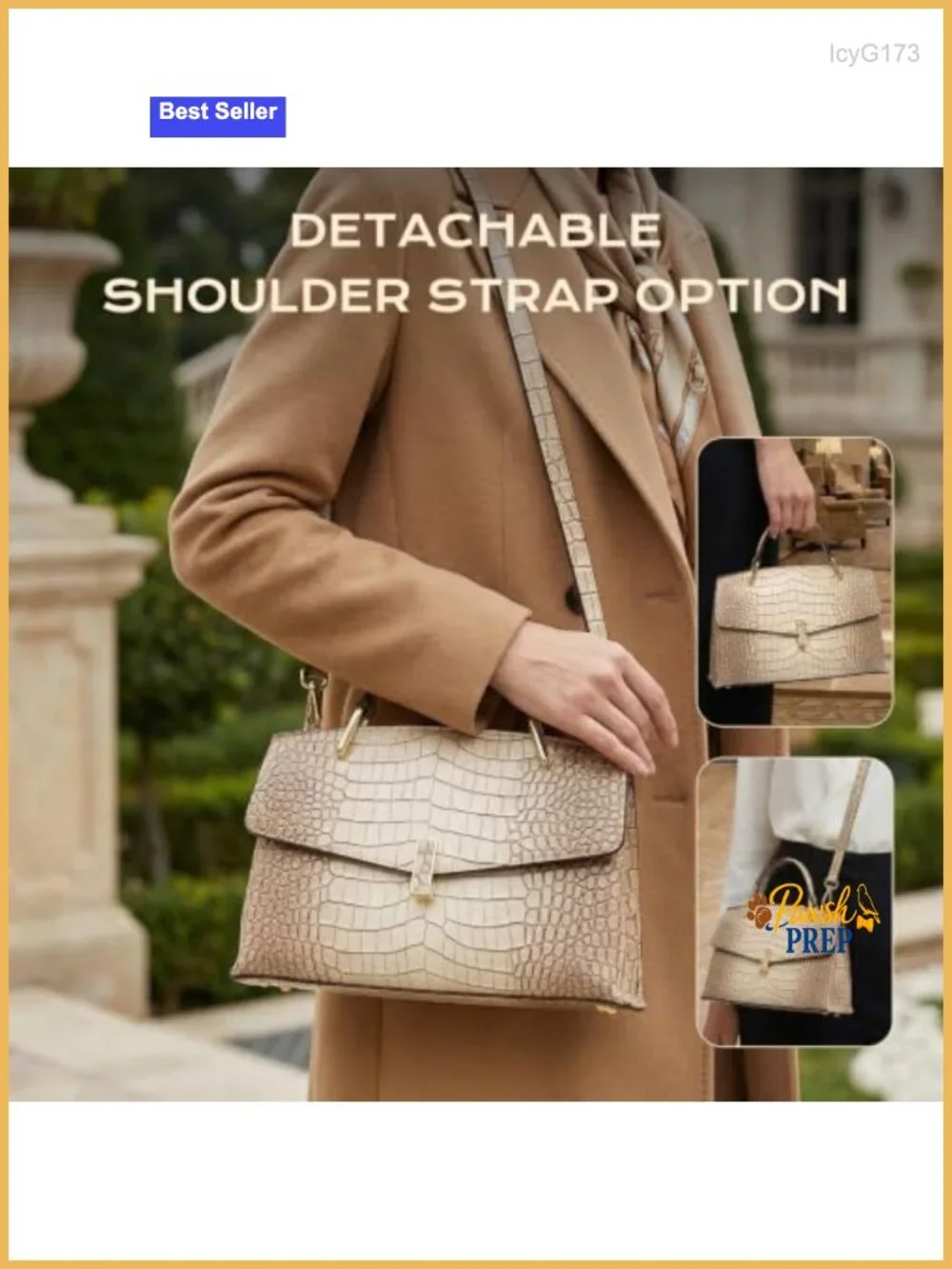 Genuine Leather Crocodile Pattern Handbag with Top Handle and Detachable Strap